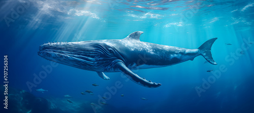 Humpback whale in blue ocean. Wildlife scene from underwater world. ocean world day © Iwankrwn