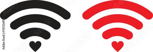 Heart wifi icon set in black and red colors . Heart wifi . Heart connect icon .Vector illustration