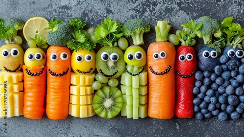 Funny Vegetable Characters on Slate Background
