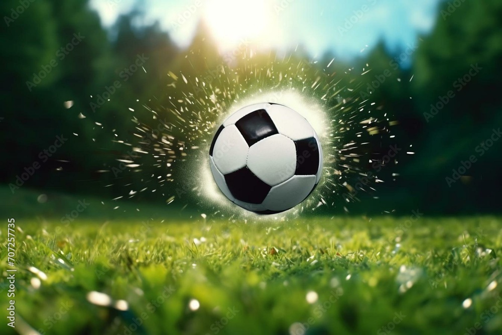 Highspeed footage of soccer ball falling in super slow motion on grass