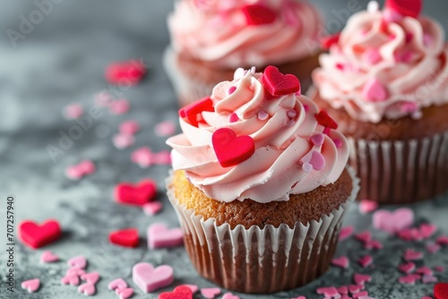 Valentine's Day themed cupcakes with heart sprinkles