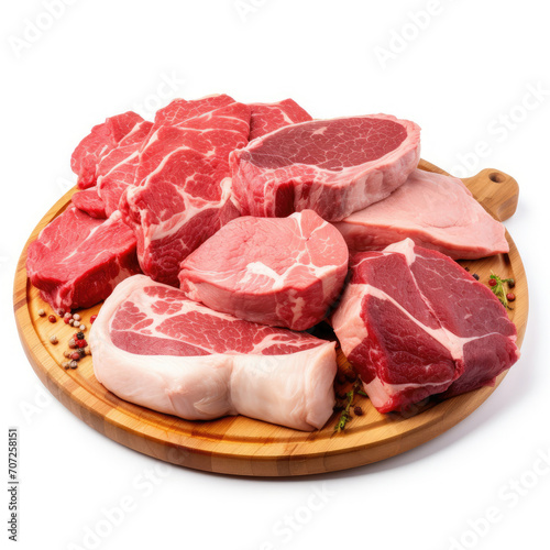 Wooden Plate With Meat on White Table, A Rustic Meal Ready to Be Savored