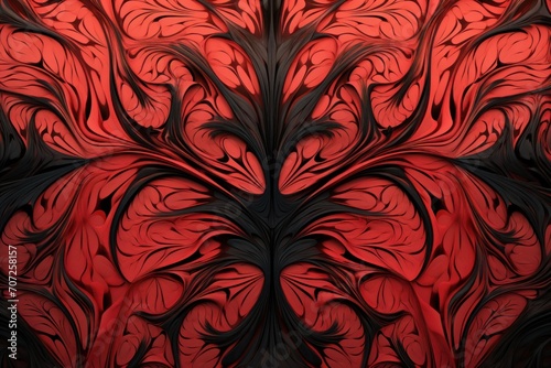 Symmetric coral and black line background pattern 