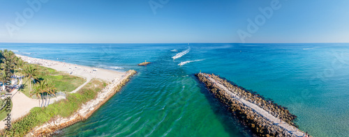 panoramic drone view of beach and ocean