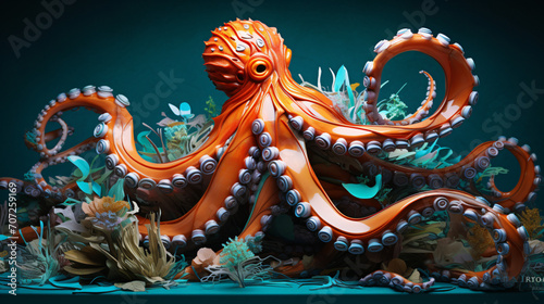The Octopus 3D Art Masterpiece Flat and Vibrant © Pic