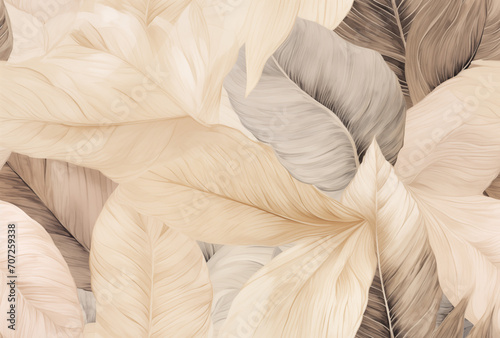 Wallpaper Mural beige grey vintage floral branch leaves on fabric wallpaper seamless pattern Torontodigital.ca