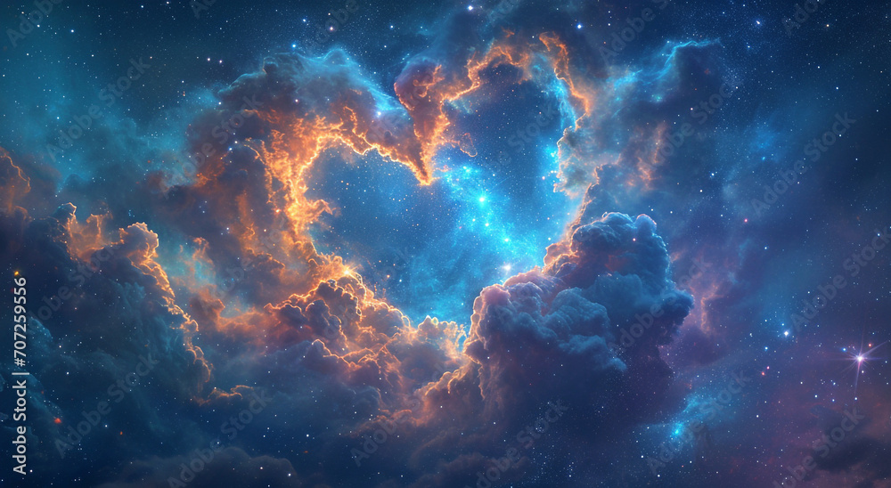 heart shaped cloud, valentines day background with space, the night sky ...