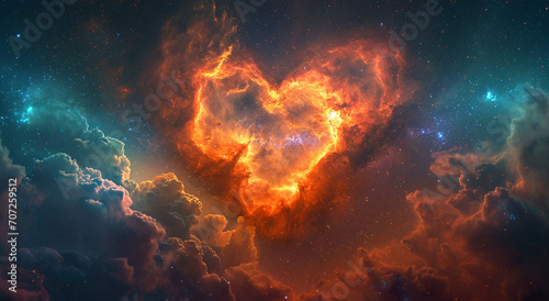 heart shaped nebula, background with space, the night sky view, nebula on the night sky, background with space for text © Pakamas