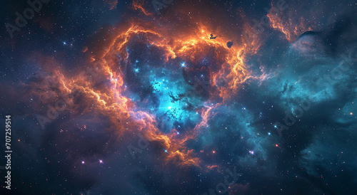 heart shaped cloud, valentines day background with space, the night sky view, nebula on the night sky, background with space for text, love galaxy