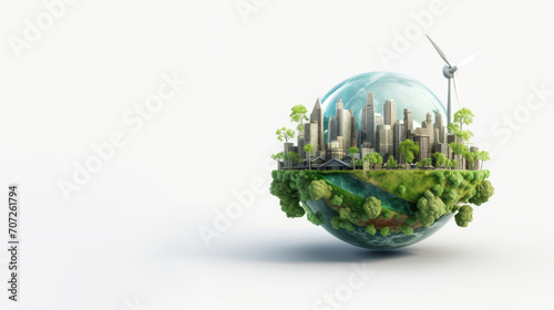 World environment and earth day concept, ecology, cities and green forest, sustainable developtment goals. photo