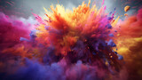 A dynamic explosion of Holi colors signifies the joy of the festival.