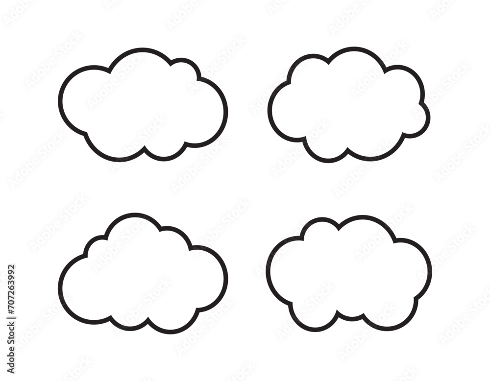 Cloud Black Outline Style Icons Vector Illustration Set