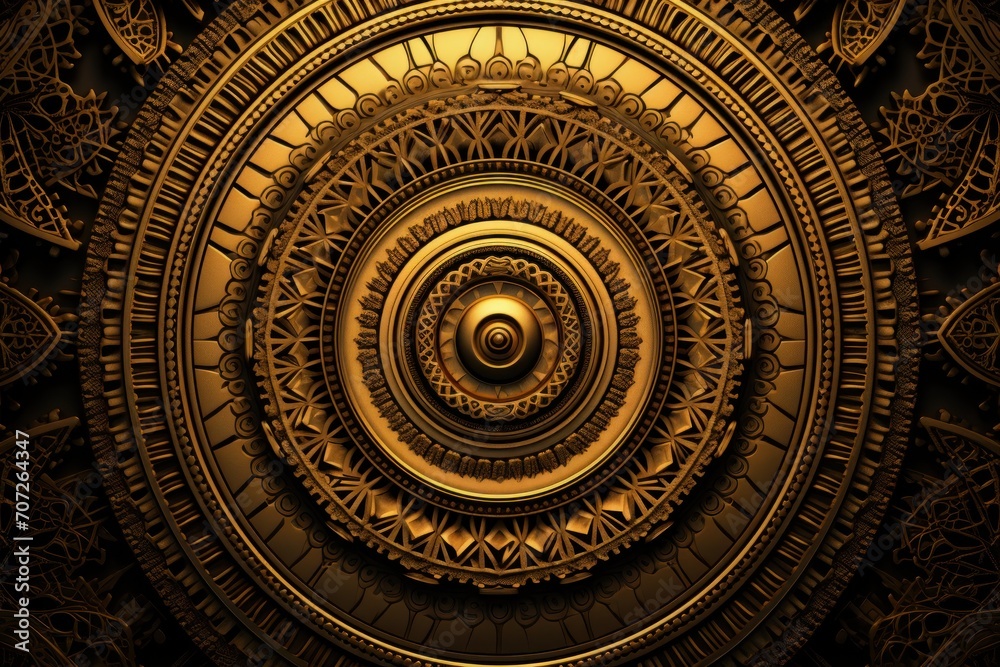Symmetric gold circle background pattern 