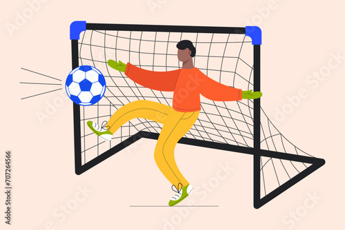 Illustration of a man kicking a soccer ball. Vector flat simple illustration of a football player in modern style.