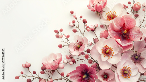 Spring flowers on white paper