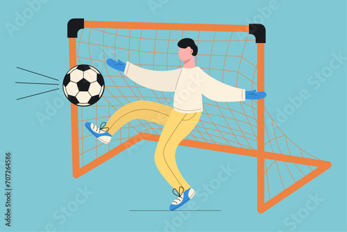 Illustration of a man kicking a soccer ball. Vector flat simple illustration of a football player in modern style.