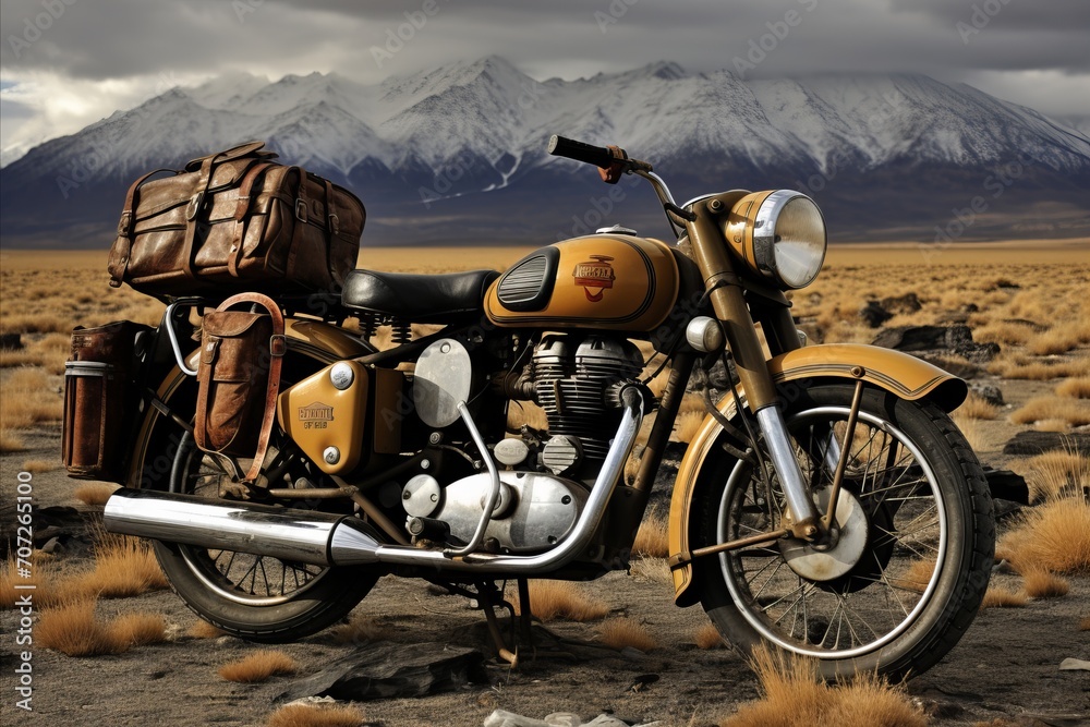 Fototapeta premium Capturing the Thrilling Motorcycle Journey Through Breathtaking Mountain Landscapes