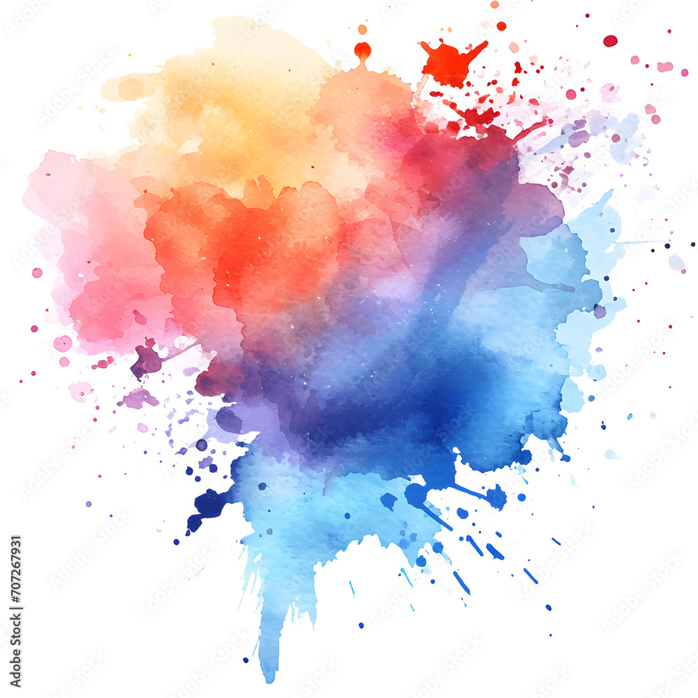 Abstract watercolor splash with ink splatter isolated on white background, watercolor, png
