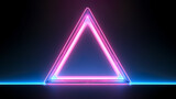 The image depicts a vibrant neon pentaprism-shaped frame glowing in pink and blue hues on a dark background.Background concept. AI generated.