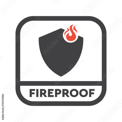 Fireproof Label isolated on white. Vector Fire Resistant Sign.