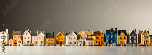 Toy city. Miniature models of realistic houses, blurred background.