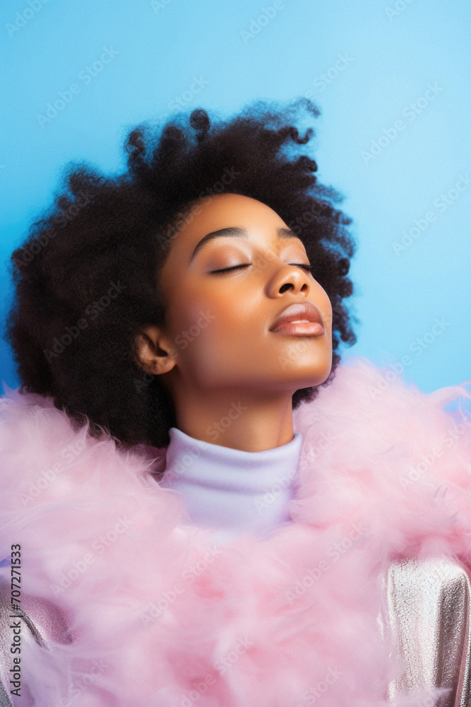 Beautiful african american woman with afro hairstyle on blue background Beautiful african american woman with afro hairstyle on blue background