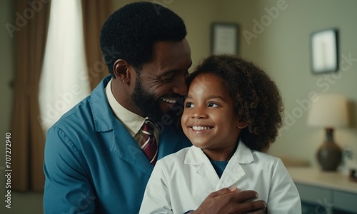 pediatrician, smiling doctor and child, black doctor, doctor with children, doctor holding a happy child in his arms