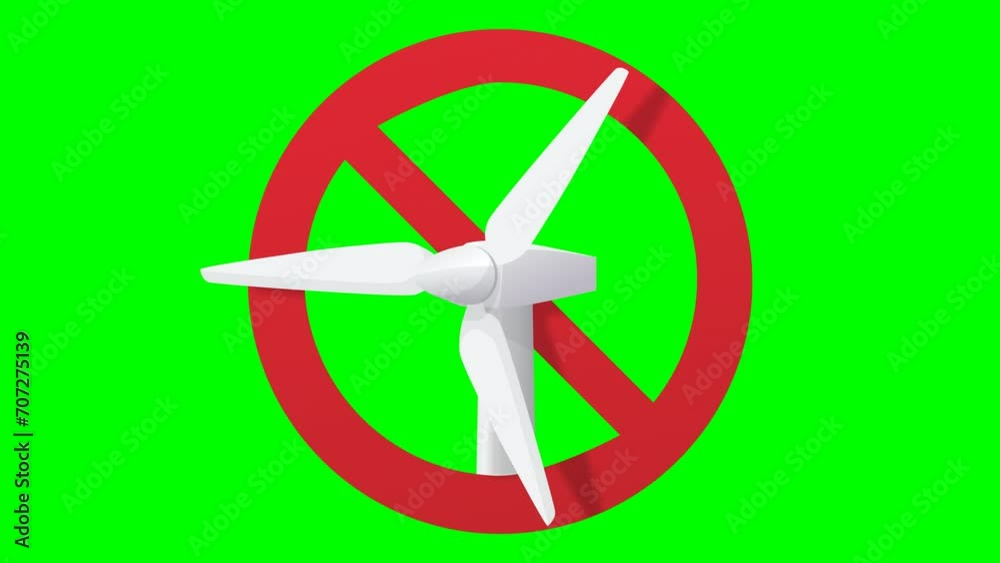 Animation loop of the red circular prohibition symbol of wind turbines on a green background, a transparent background and with alpha channel Animation loop of the red circular prohibition symbol of wind turbines on a green background, a transparent background and with alpha channel
