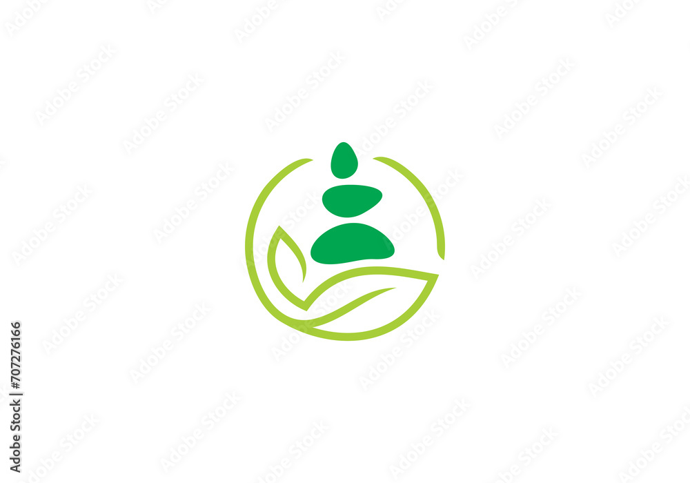 simple leaf balancing stones logo design icon template	