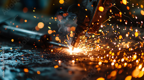 close-up shots of arc welding with sparks