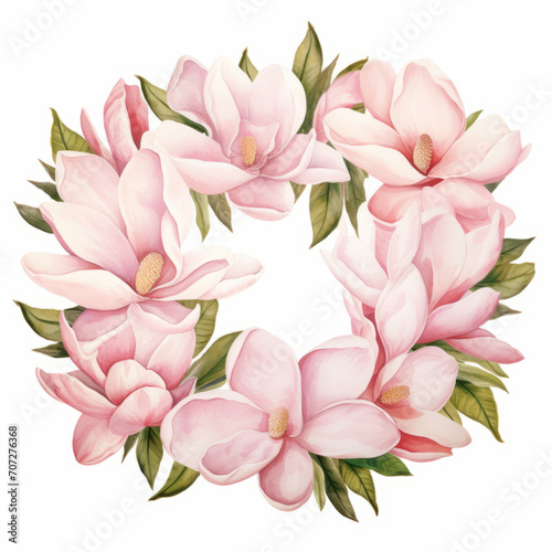 watercolor wreath of flowers leaves and tulips.