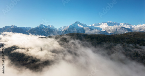 Aerial View of Canadian Mountain Landscape. Sunny Winter Day.