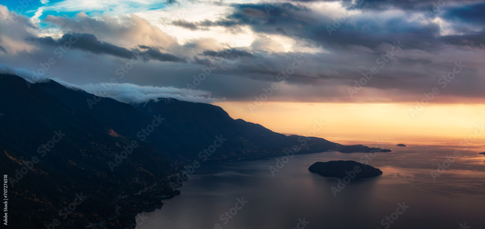 Canadian Mountain Landscape on the West Coast of Pacific Ocean. Aerial Nature Background Canadian Mountain Landscape on the West Coast of Pacific Ocean. Aerial Nature Background