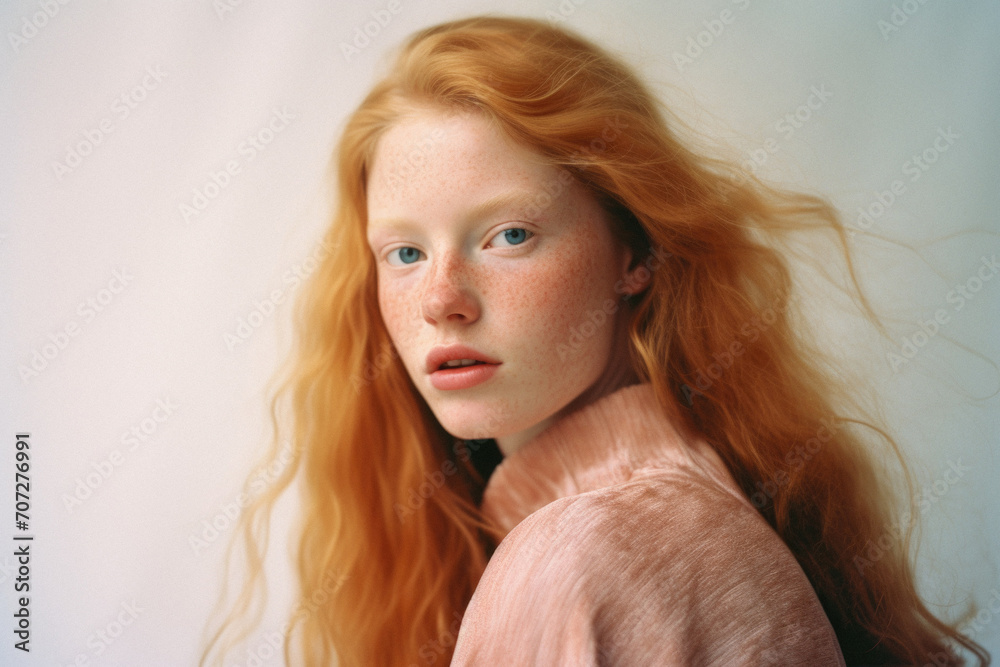 Portrait of a red-haired girl with freckles on her face Portrait of a red-haired girl with freckles on her face