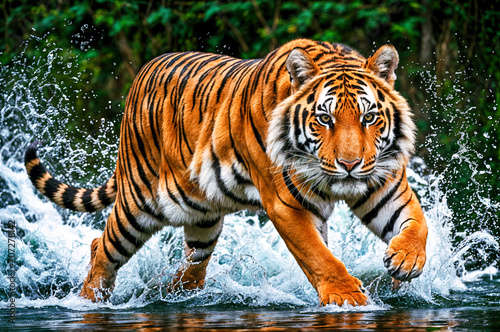 Um tigre selvagem em um rio, IA generativa photo