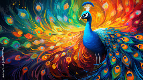 Vibrant flamboyant peacock with regal feathers