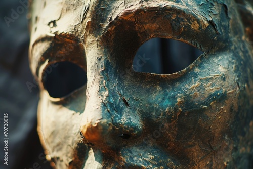 A close-up view of a statue's face. Suitable for various artistic and historical projects