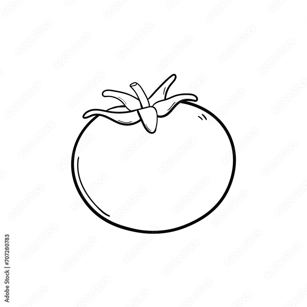 Hand drawn doodle of a tomato with a leaf on a white background. Hand drawn doodle of a tomato with a leaf on a white background.