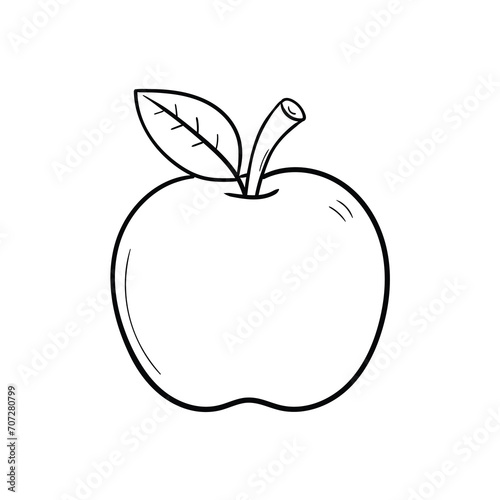 Hand drawn doodle apple with leaf on white background.