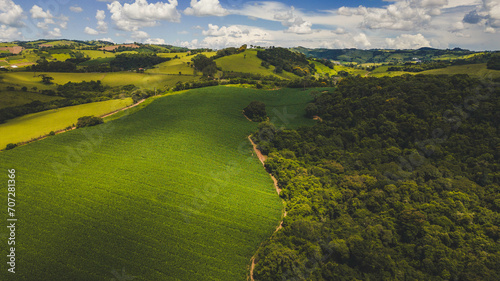 panoramic view of a green field plantation in Serra da Mantiqueira - Bueno Brandao, Brazil photo