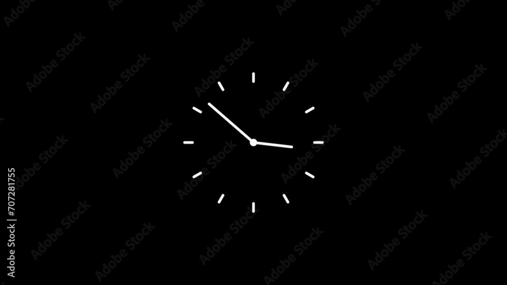 Wall Clock icon on black background, 24 hours timer clock animation .