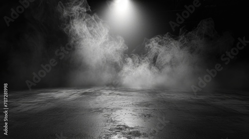 A black and white photo capturing the mysterious atmosphere of a foggy area. This image can be used to create a sense of solitude and tranquility in various design projects
