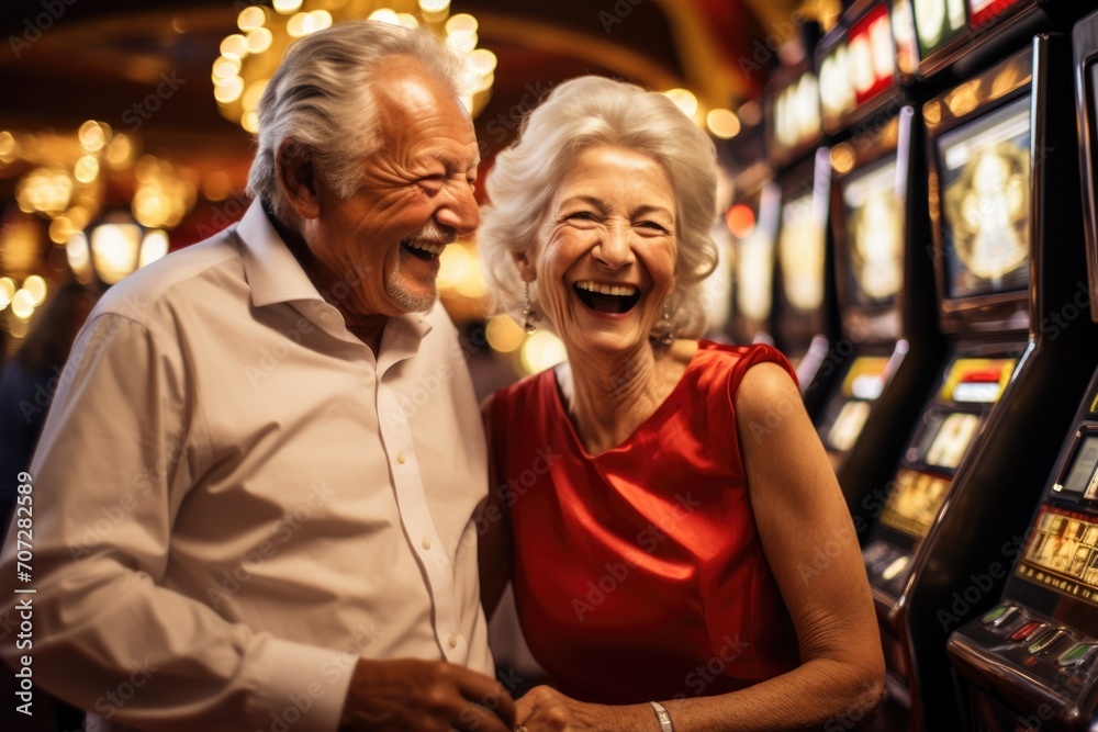 Happy senior couple in the casino