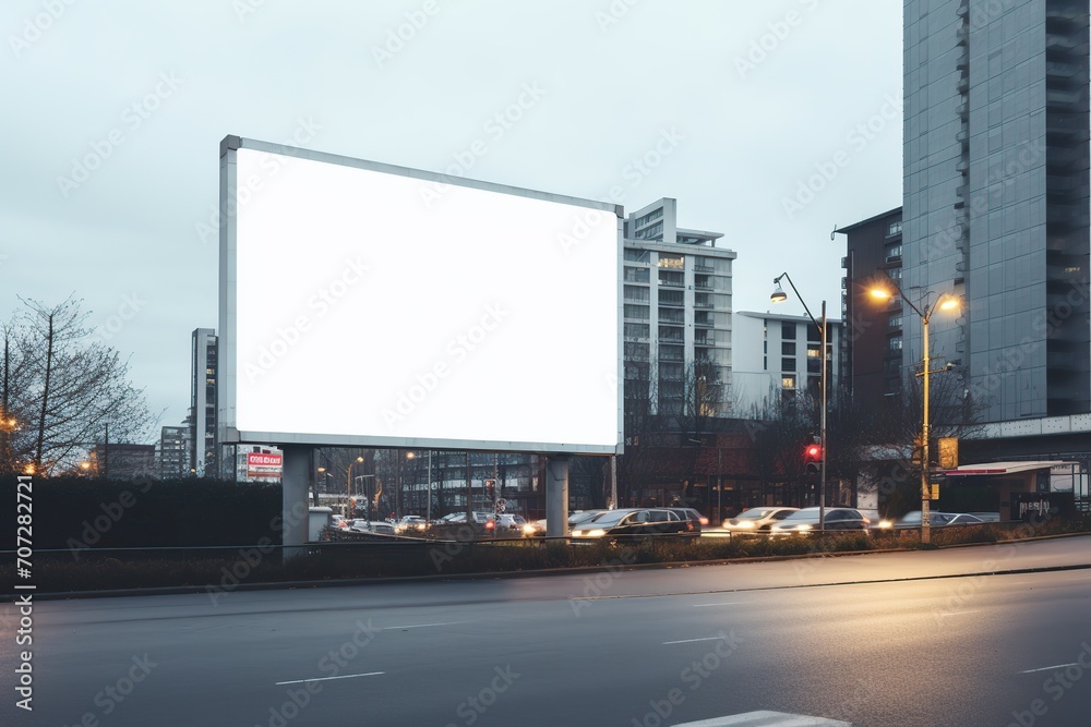 White blank advertising billboard on the street