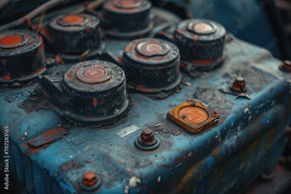 An up-close view of an old and rusty engine. This image can be used to depict industrial decay or as a background for a vintage-themed project An up-close view of an old and rusty engine. This image can be used to depict industrial decay or as a background for a vintage-themed project