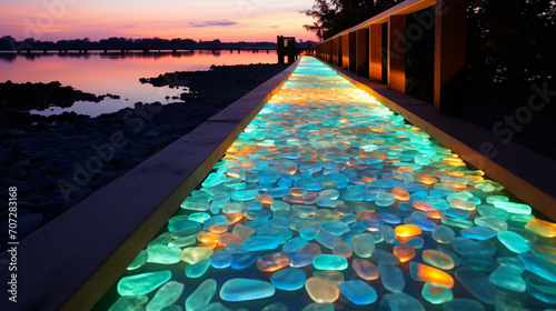 Walkway made of luminous colorful sea glass