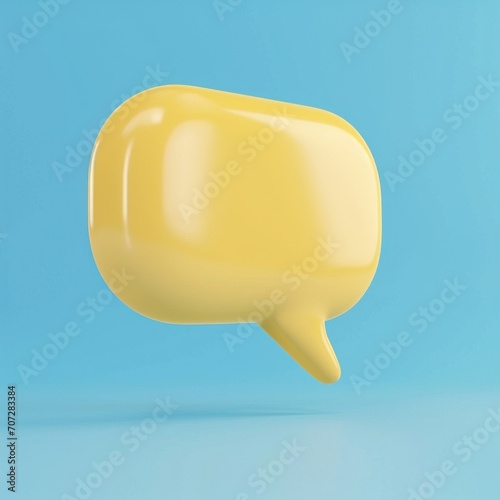 yellow plastic soft speech bubble against blue background.