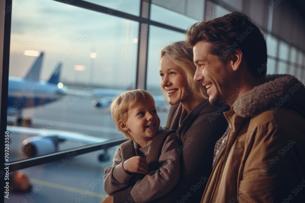 Young family at the airport terminal Young family at the airport terminal