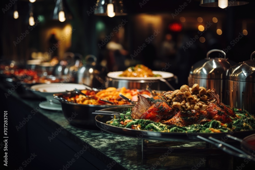 Buffet Spread Featuring a Variety of Dishes