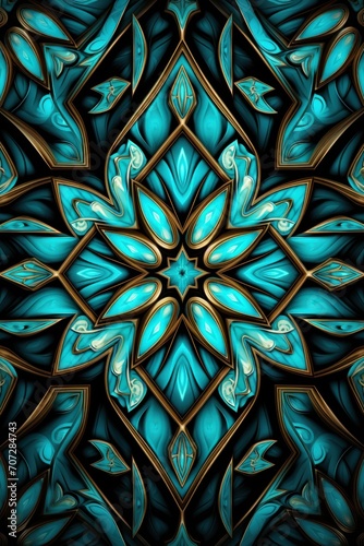 Symmetric turquoise square background pattern 